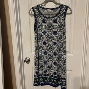 Navy Blue and green sleeveless dress